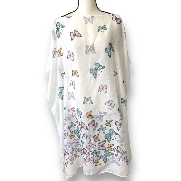 Sheer Cotton Butterfly Caftan Style Overlay, One Size - Picture 1 of 9